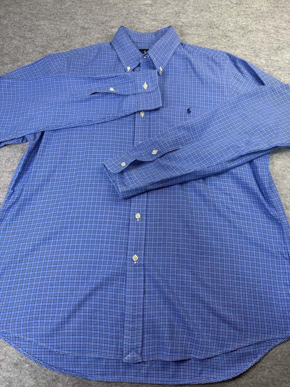 Ralph Lauren Button Down Shirt Size L Blue Plaid Long Sleeve